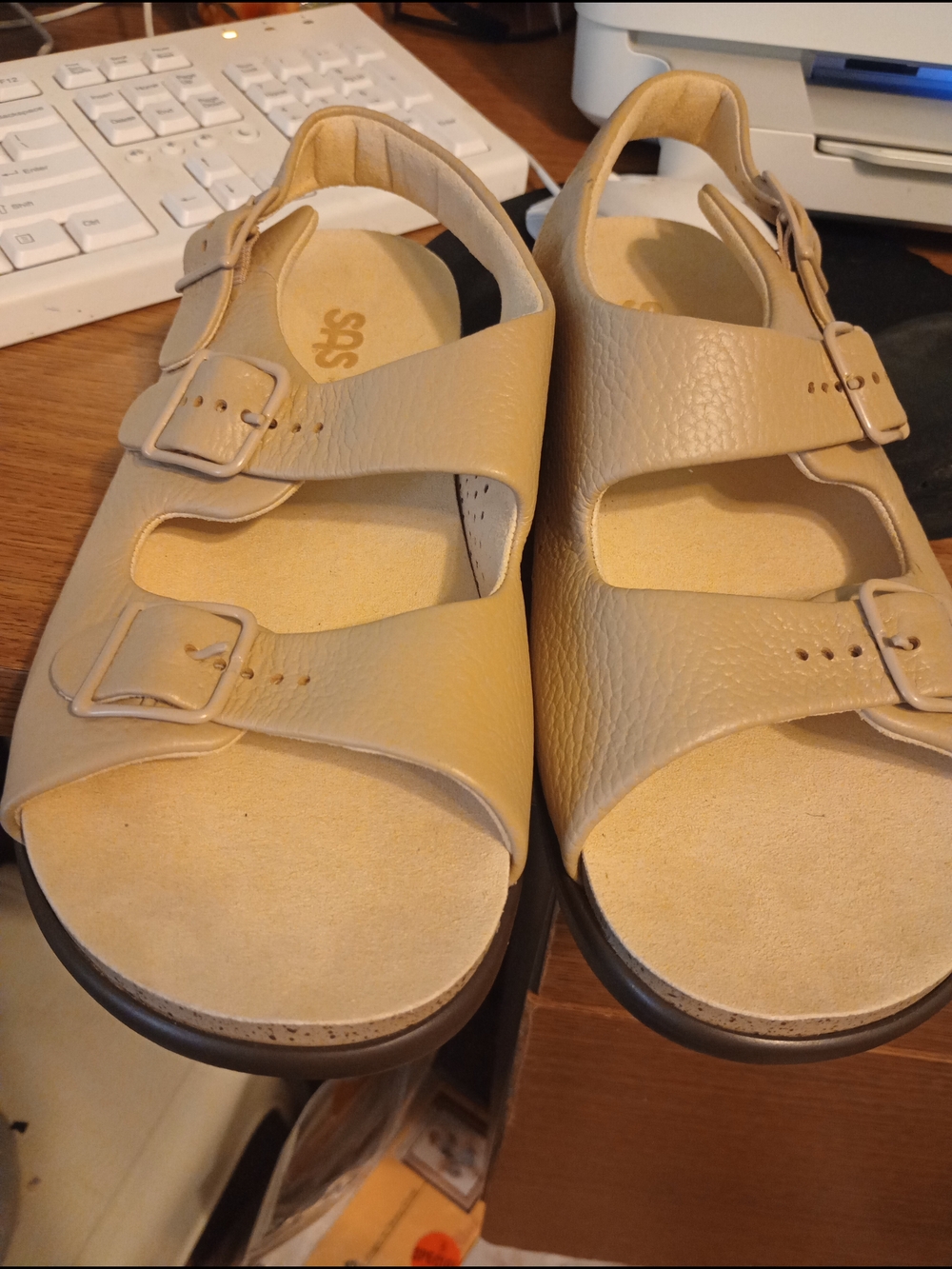 SAS Beige Dual-Buckle Leather Sandals
